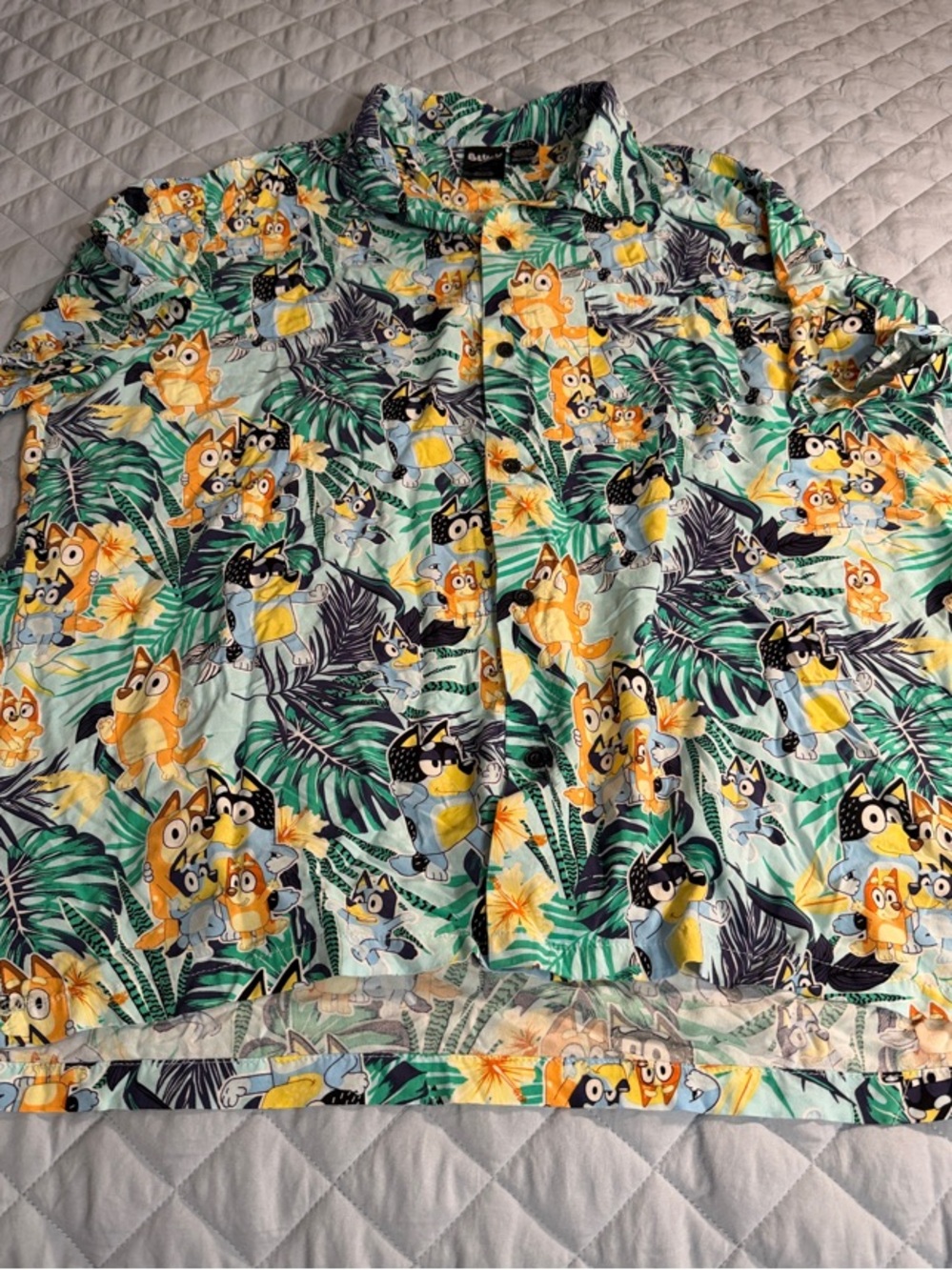 Casual Mint Green Tropical Print Button-Down Shirt